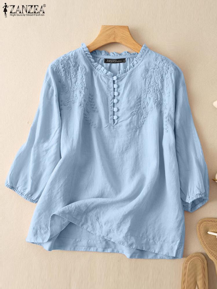 Embroidery Service - ZANZEA Summer Vintage Shirts Elegant OL