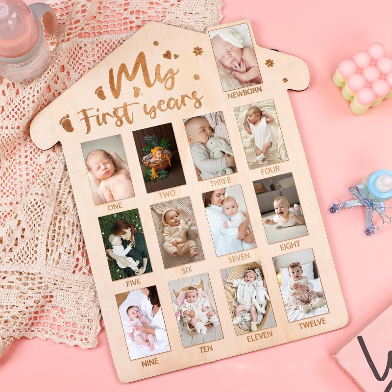 Frame Display Wood - Wooden Baby Commemorative Photo Frame,monthly Calendar,photo