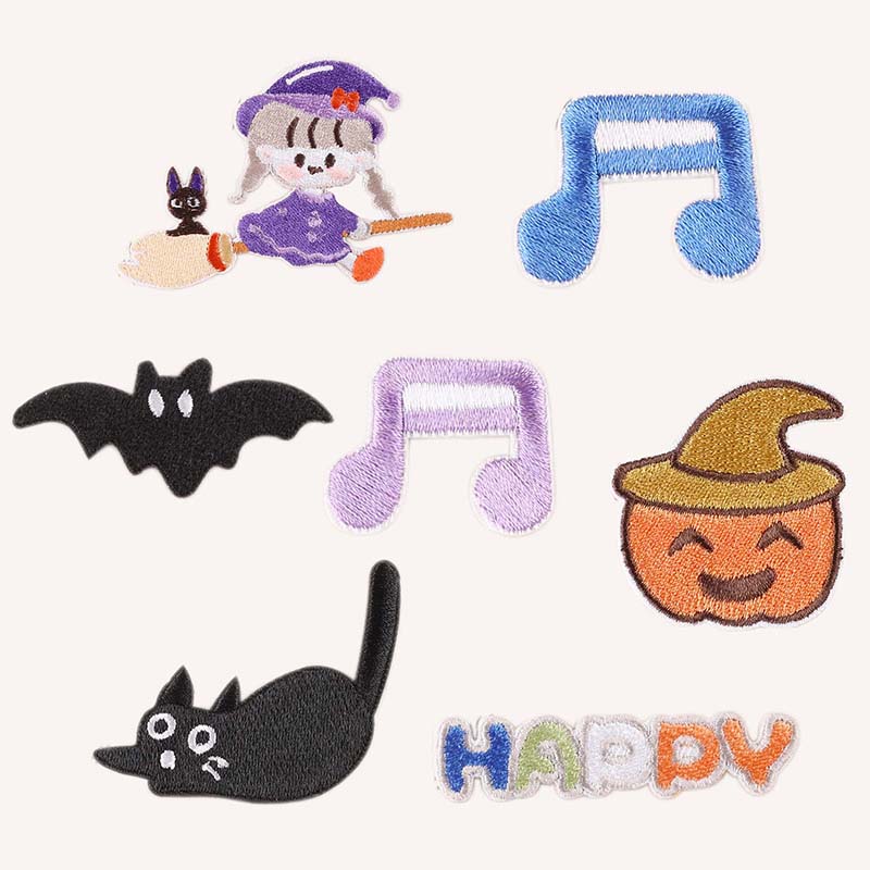 Embroidery On Black Shirt - Cartoon Sticker On Clothes Black Cat,Pumpkin