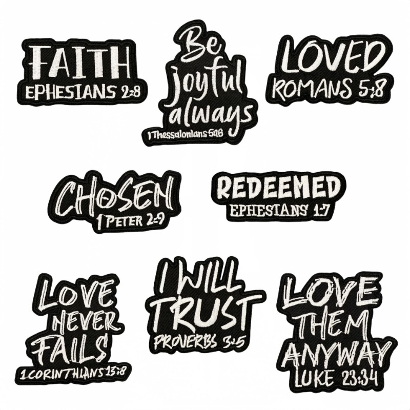 Embroidery On Black Shirt - English Letters Faith Love Black White