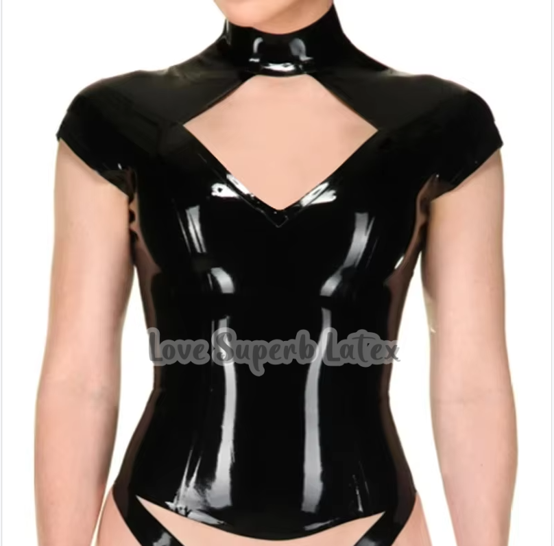 Embroidery Art Painting - Sexy Black Women Latex Short Sleeves