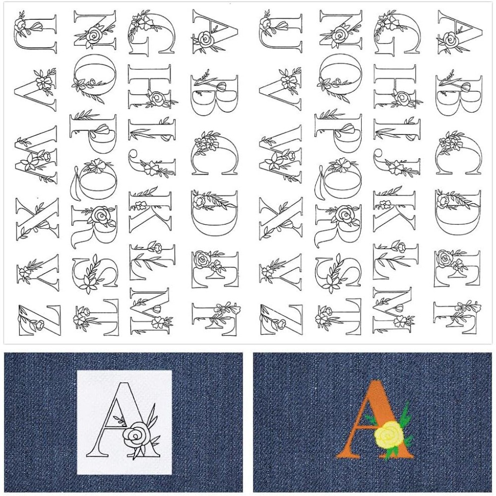Embroidery Initials - 104Pcs Letter Embroidery Transfer Patterns Stabilizers