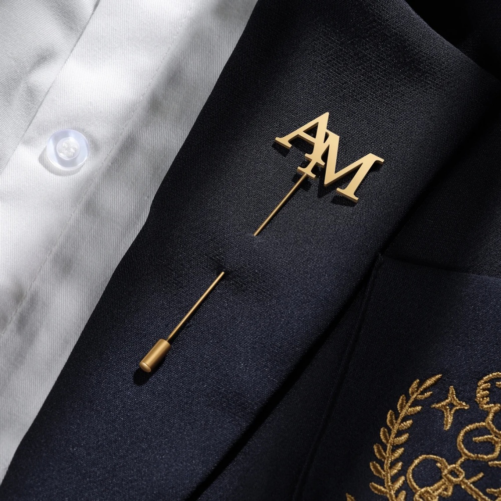 Embroidery Initials - Custom Initials Brooch Men Stainless Steel