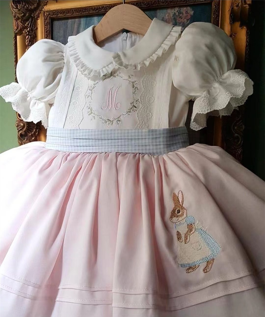 Embroidery Rabbit - Baby Girl Summer Pink Rabbit Embroidery