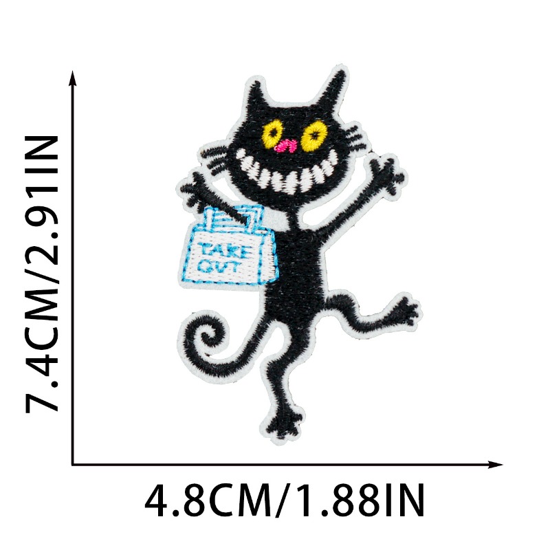 Funny Black Cat Round Heart Ir - Embroidery On Black Shirt 评论和价格