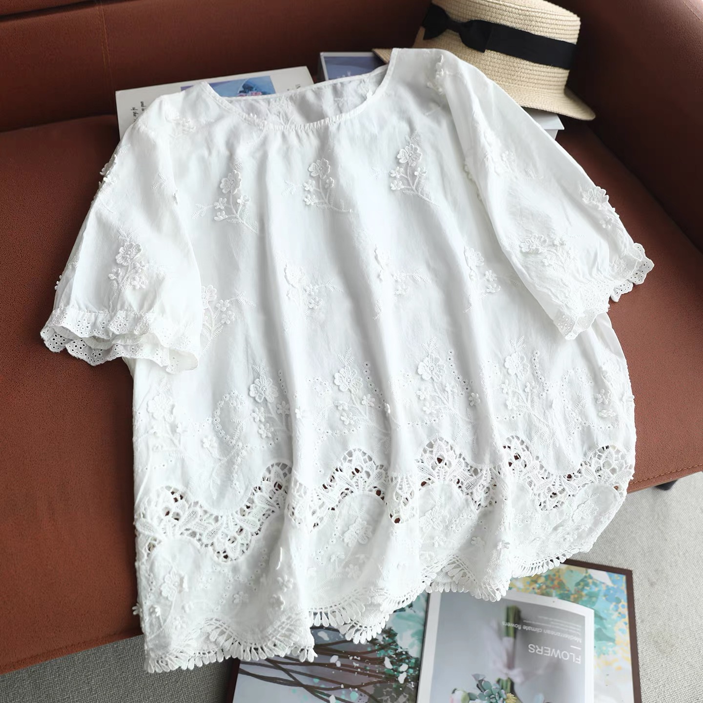 2026 Women Vintage White Cotto - Embroidery Eyelet 评论和价格