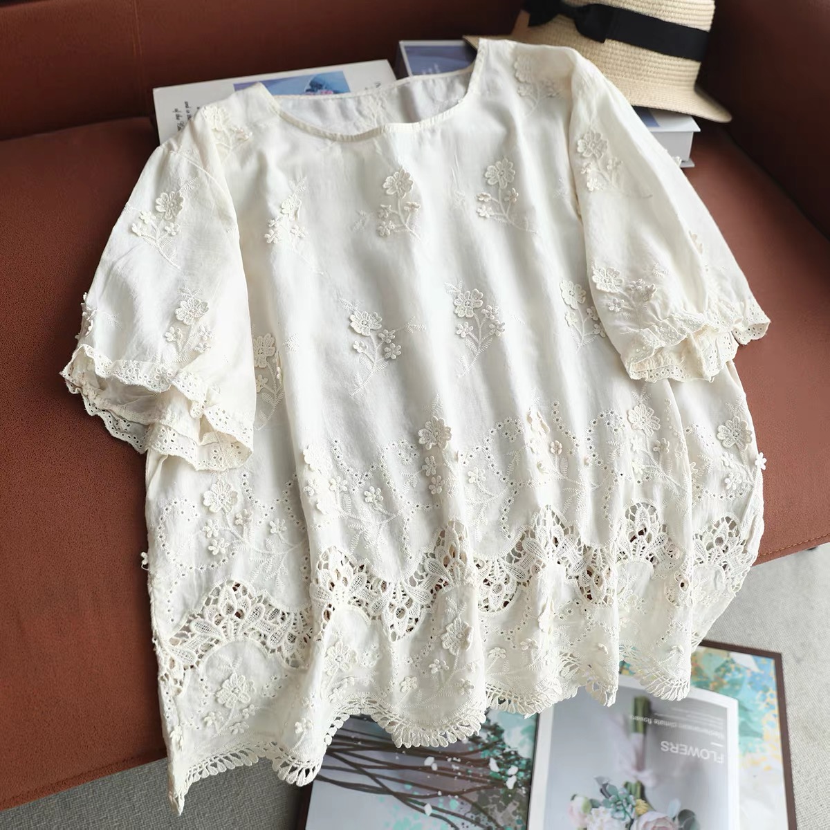 2026 Women Vintage White Cotto - Embroidery Eyelet 评论和价格