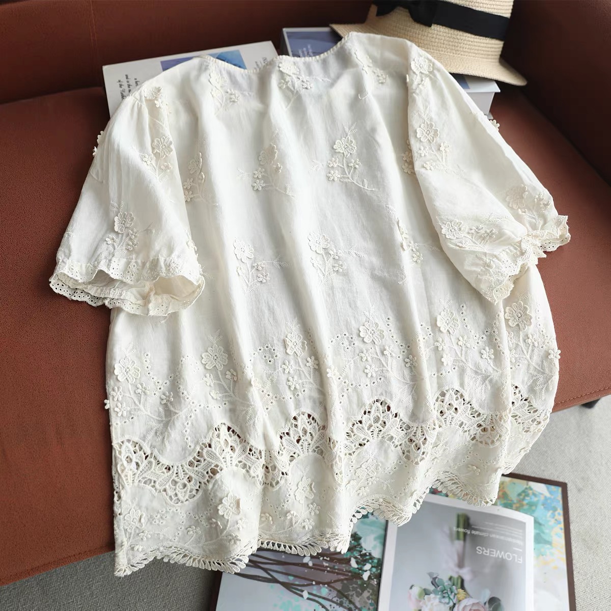 2026 Women Vintage White Cotto - Embroidery Eyelet 评论和价格