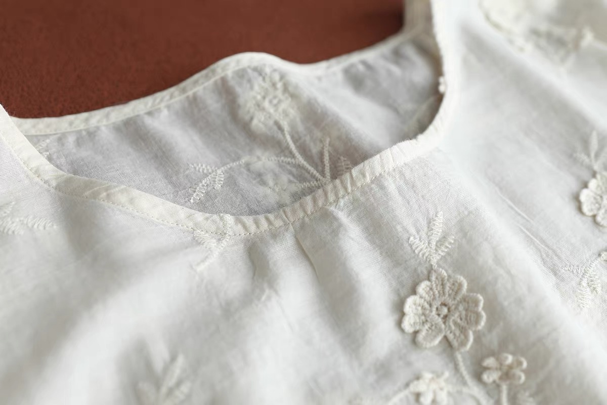 2026 Women Vintage White Cotto - Embroidery Eyelet 评论和价格