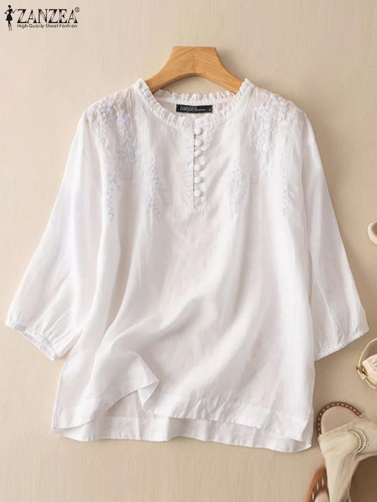 ZANZEA Summer Vintage Shirts E - Embroidery Service 评论和价格