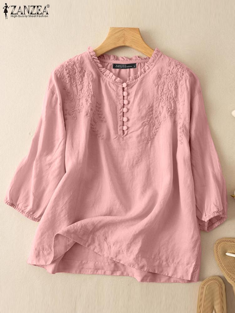 ZANZEA Summer Vintage Shirts E - Embroidery Service 评论和价格