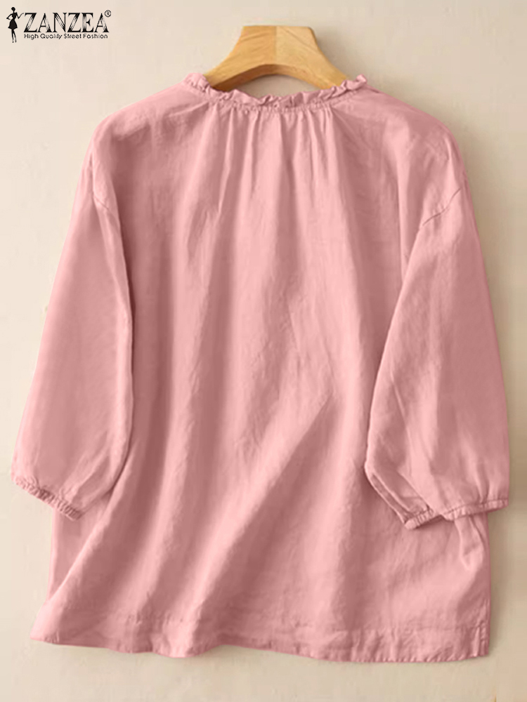 ZANZEA Summer Vintage Shirts E - Embroidery Service 评论和价格