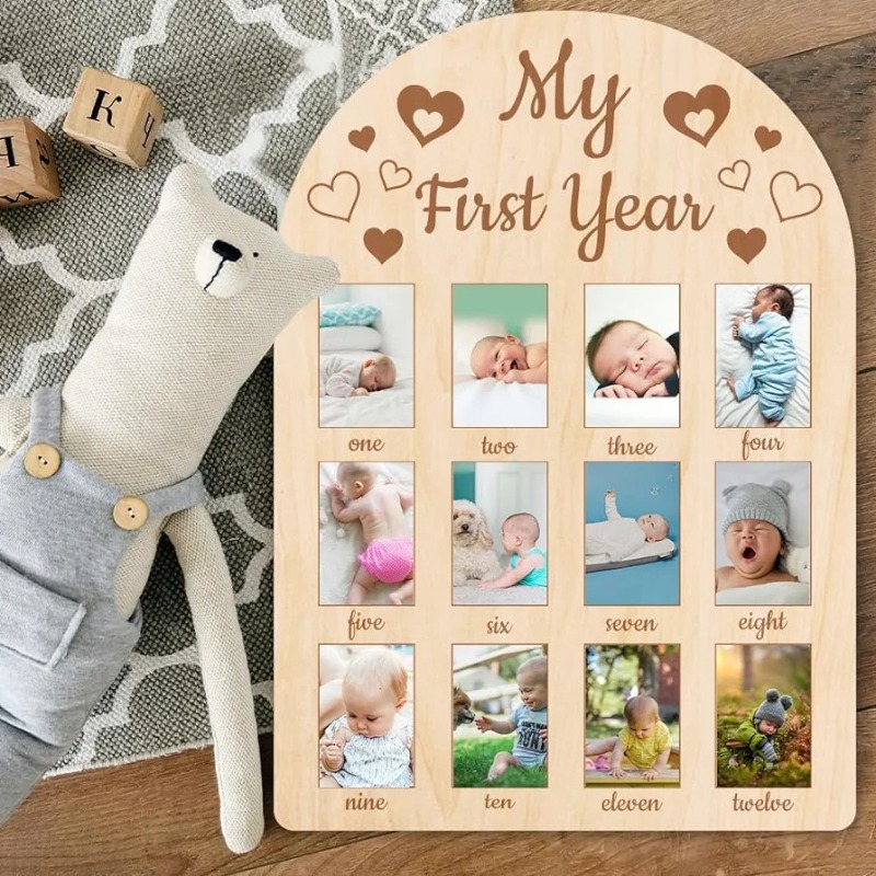 Wooden Baby Commemorative Phot - Frame Display Wood 评论和价格