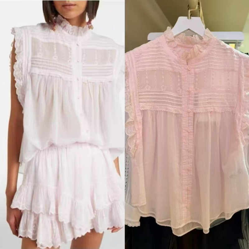 Women Ruffle Mock Neck Sleevel - Embroidery Eyelet 评论和价格