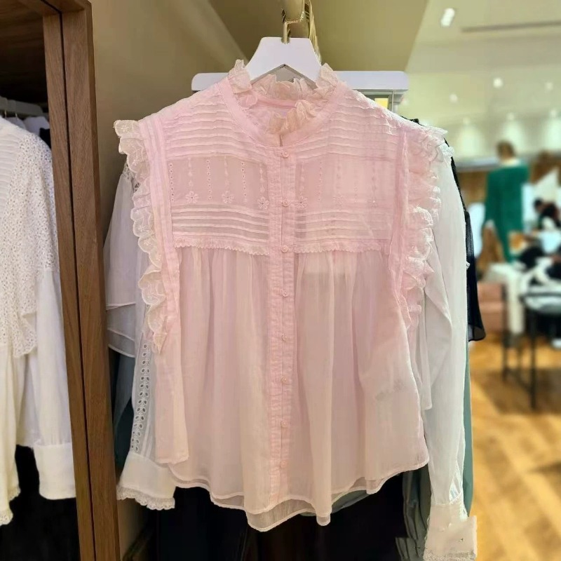 Women Ruffle Mock Neck Sleevel - Embroidery Eyelet 评论和价格