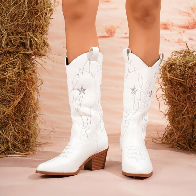 Women's Boots Mid-Calf Pointed - Embroidery Details 评论和价格