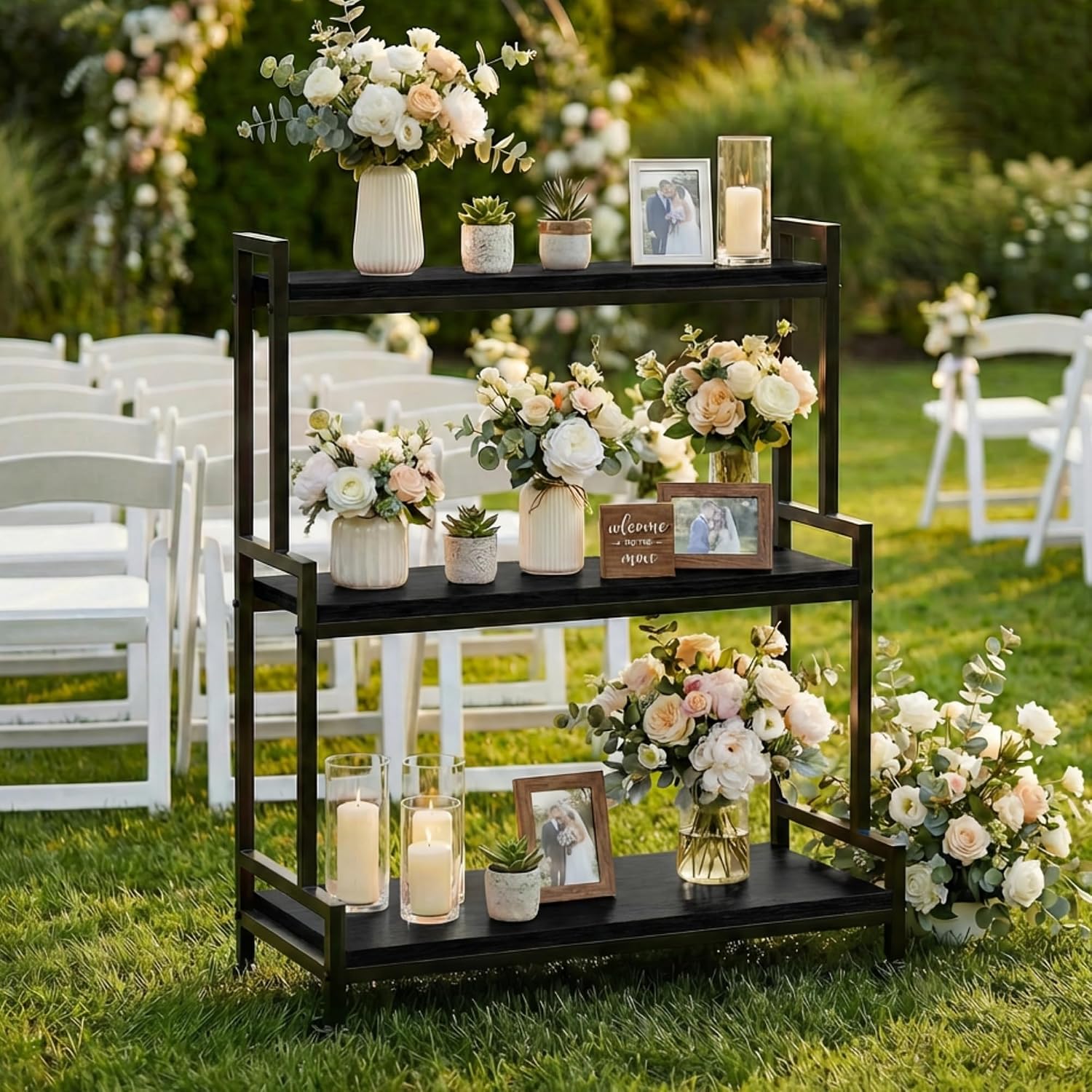 Rolling Ladder Style 3-Tier Pl - Frame Display Wood 评论和价格