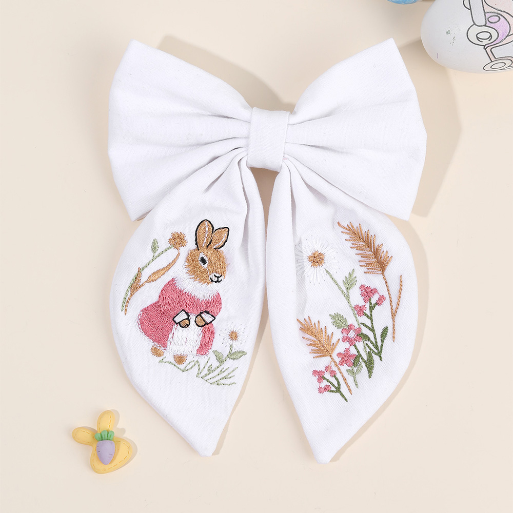 Rabbit Embroidery Bow Hair Cli - Embroidery Rabbit 评论和价格