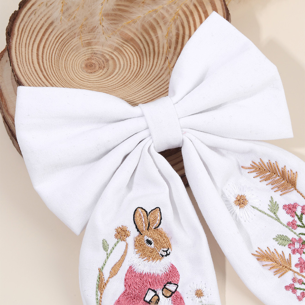 Rabbit Embroidery Bow Hair Cli - Embroidery Rabbit 评论和价格