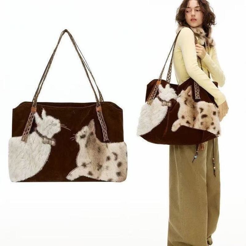 Cute Retro Puppy Tote Bag Wome - Embroidery Ribbon 评论和价格