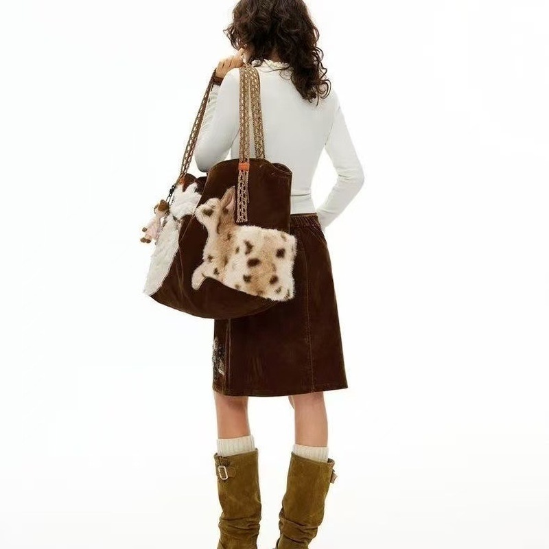Cute Retro Puppy Tote Bag Wome - Embroidery Ribbon 评论和价格